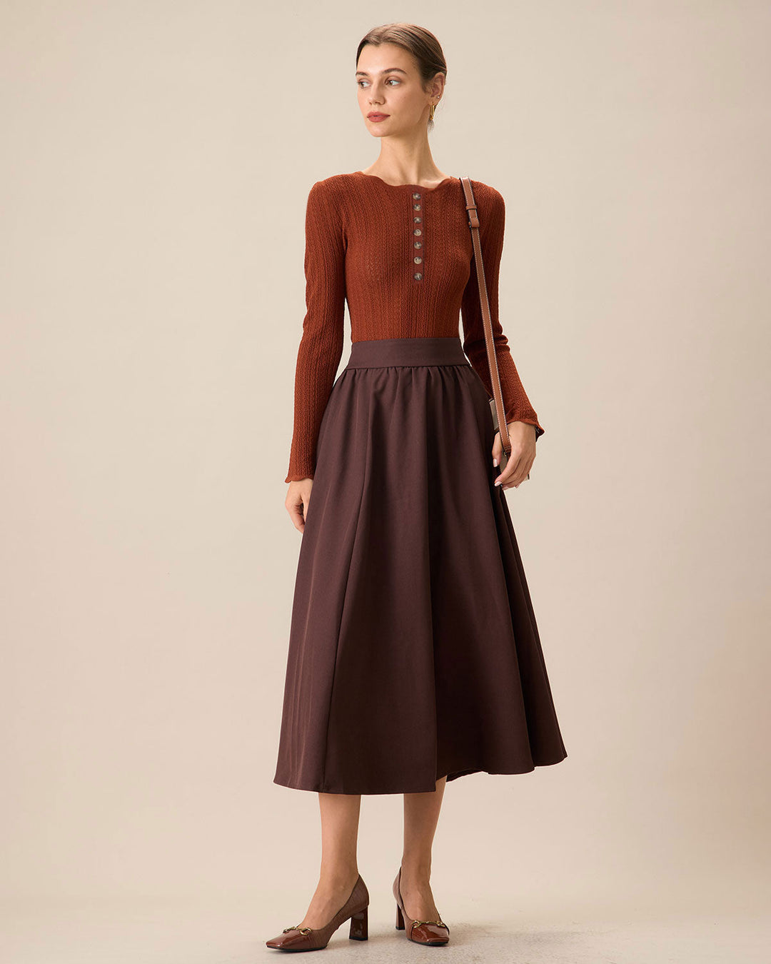 Pull Slim Femme Col Rond Marron