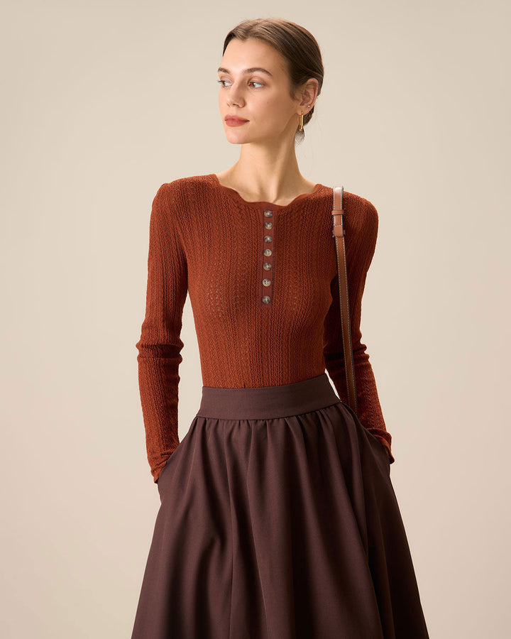 Pull Slim Femme Col Rond Marron
