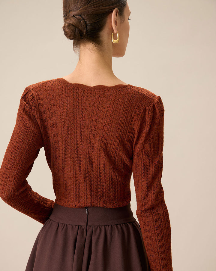 Pull Slim Femme Col Rond Marron