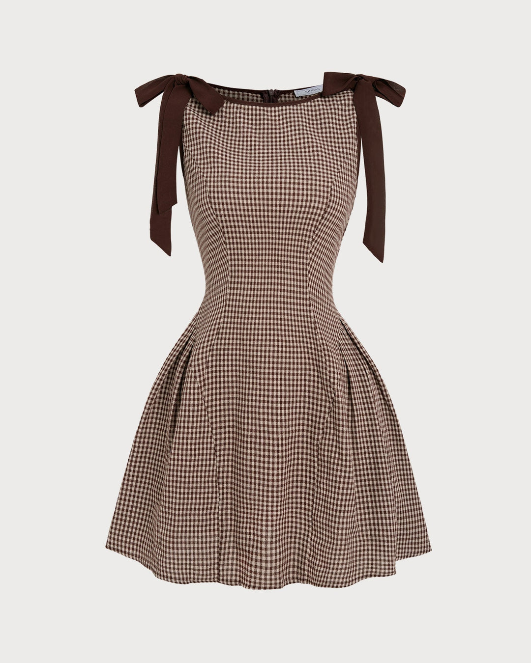 Robe Mini à Bretelles en Vichy Marron