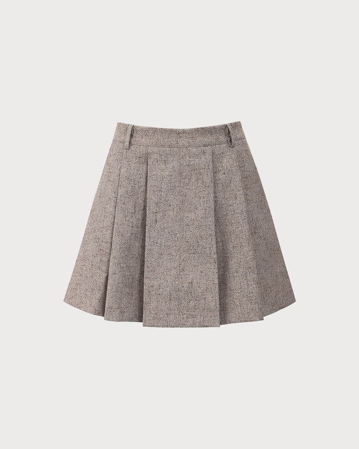 Jupe Mini Plissée Kaki avec Poches