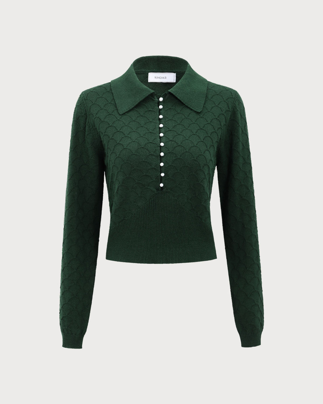 Le Haut Texturé Tricot à Côtes Vert Foncé