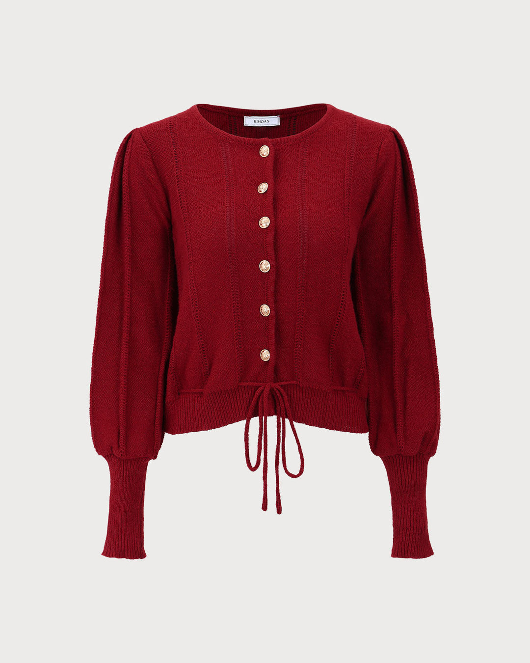 Cardigan à Manches Lanternes Rouges à Boutonnage Simple
