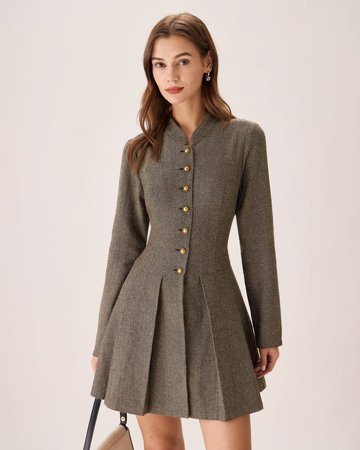 Robe Mini Plissée Marron