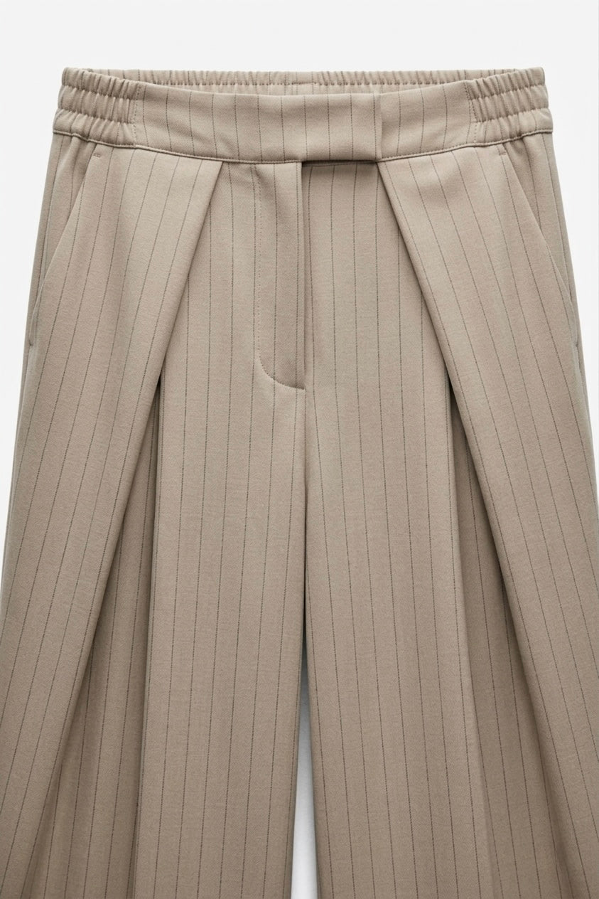 PANTALON LARGE RAYÉ BEIGE