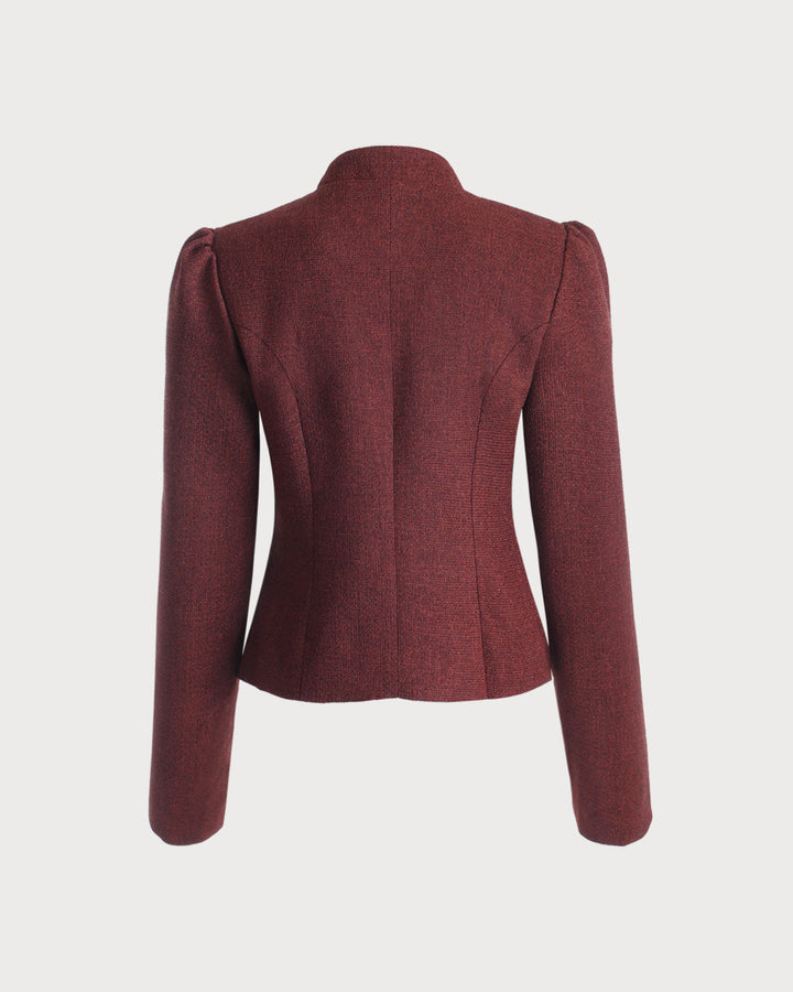 Veste en Tweed Retro Bourgogne à Boutonnage Simple