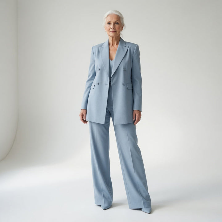 Élisabeth™ — Tailleur pantalon bleu glacier élégance structurée