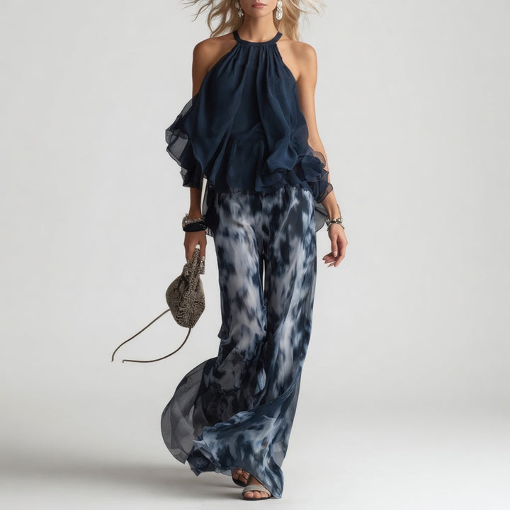 Flavie™ — Ensemble deux pièces fluide bleu marine élégance naturelle