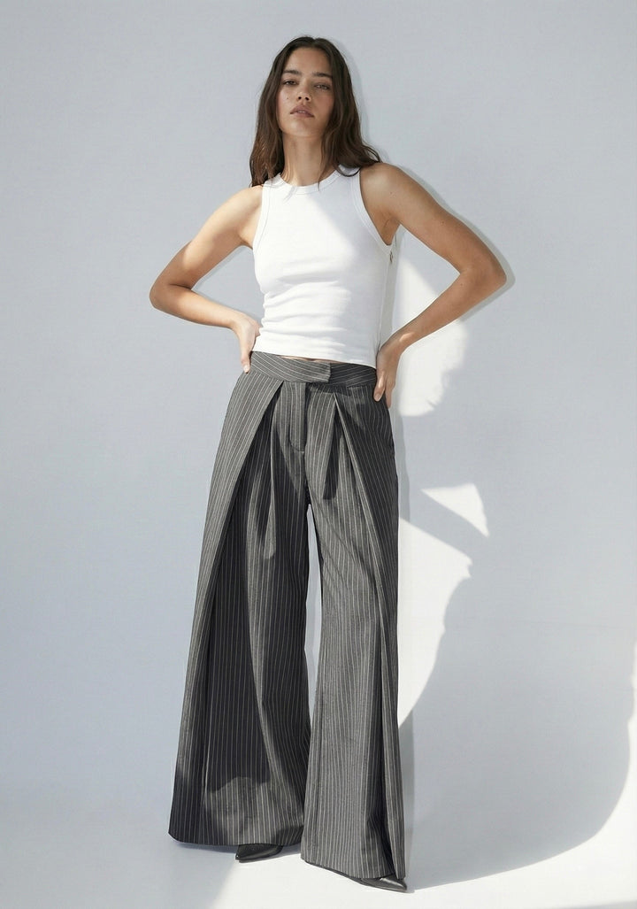 PANTALON LARGE TAILLE HAUTE À PINCES