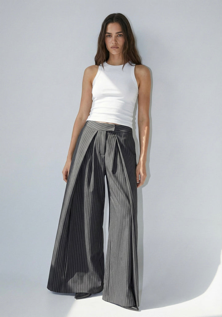 PANTALON LARGE TAILLE HAUTE À PINCES