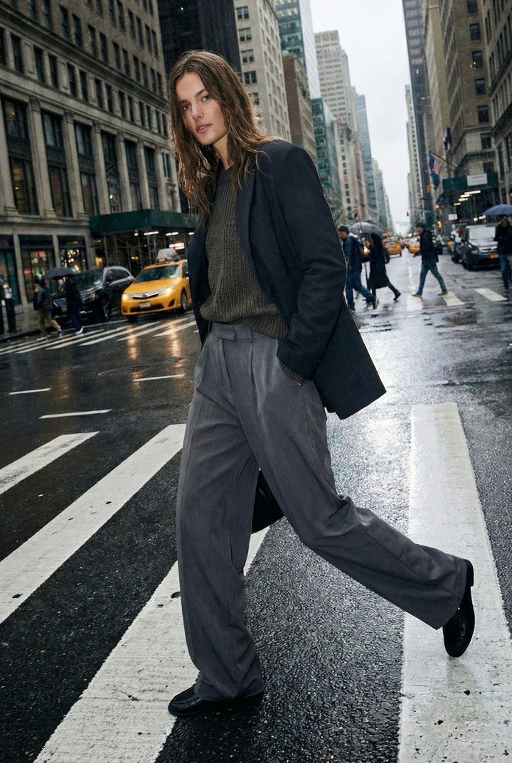 PANTALON DROIT TAILLE HAUTE À PINCES