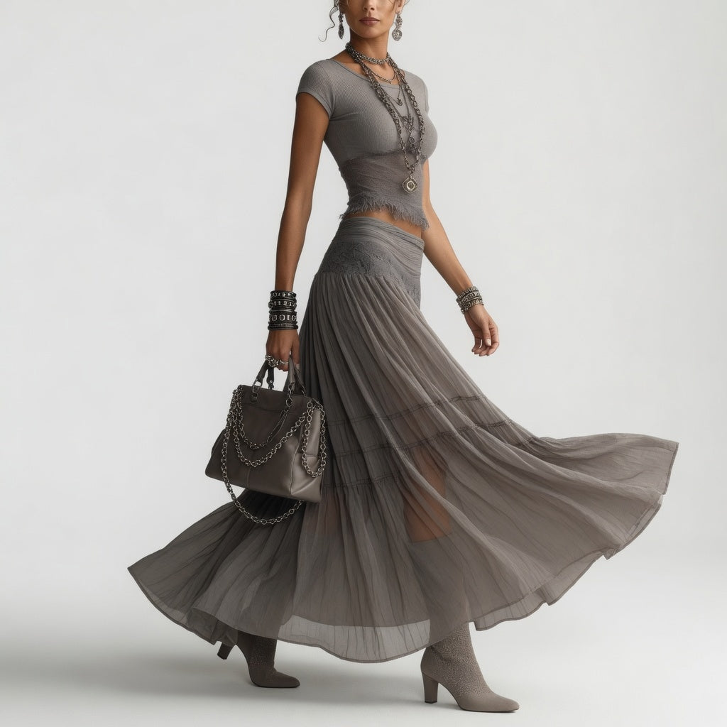 Griseline™ — Ensemble voile fluide gris poétique élégance éthérée
