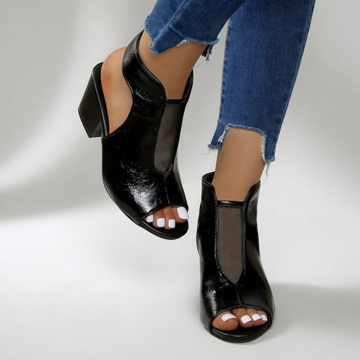 Velourette™ — Bottine sandale bout ouvert talon bloc résille
