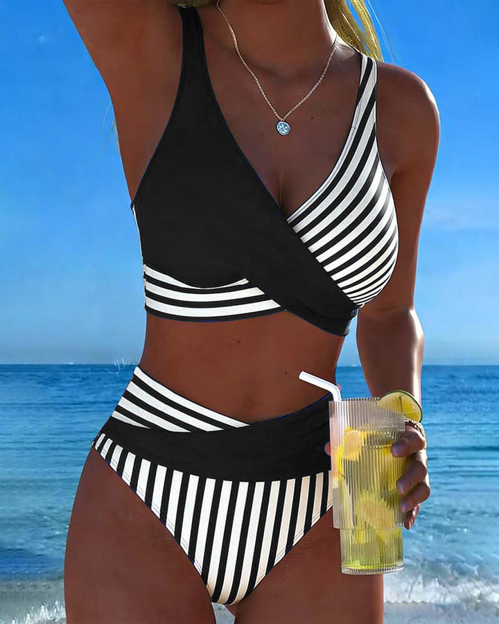Delphantine™ — Bikini croisé rayé taille haute éclat estival