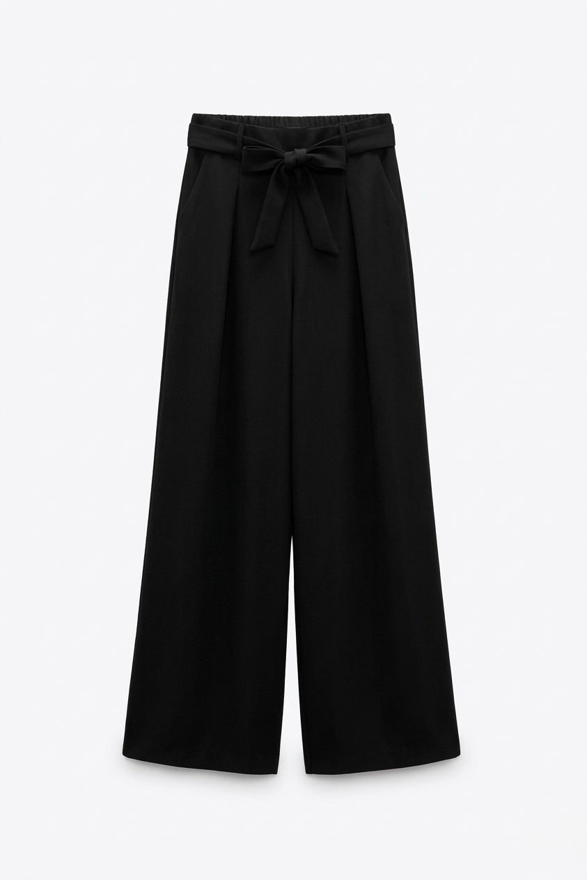 PANTALON LARGE NOIR CEINTURÉ
