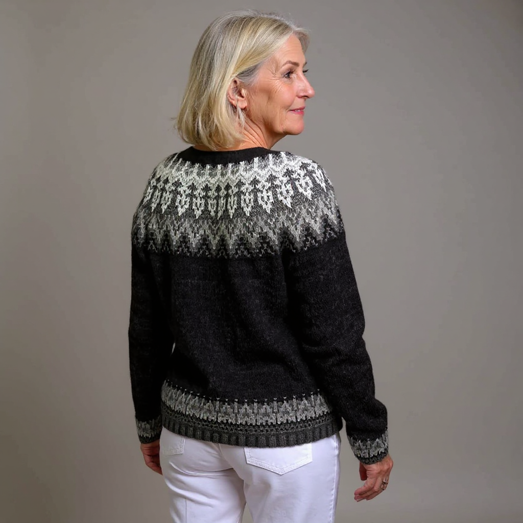 Clémence Cardigan – Maille nordique noir et gris