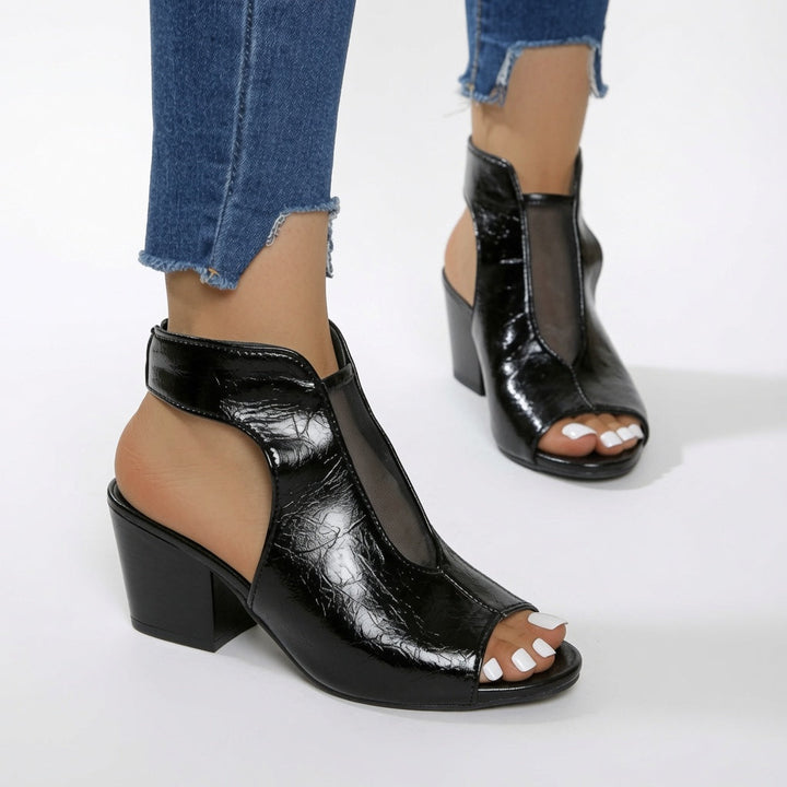 Velourette™ — Bottine sandale bout ouvert talon bloc résille