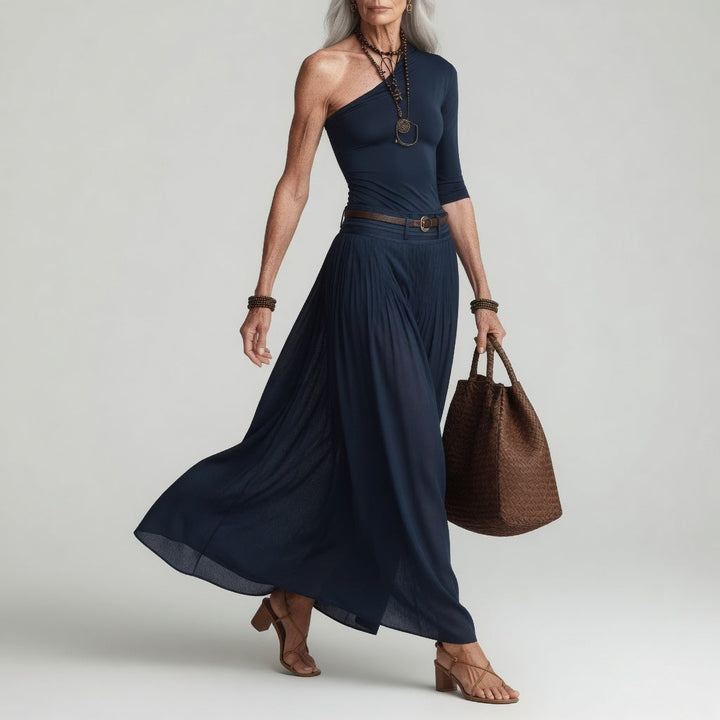 Constance™ — Robe longue asymétrique une épaule chic