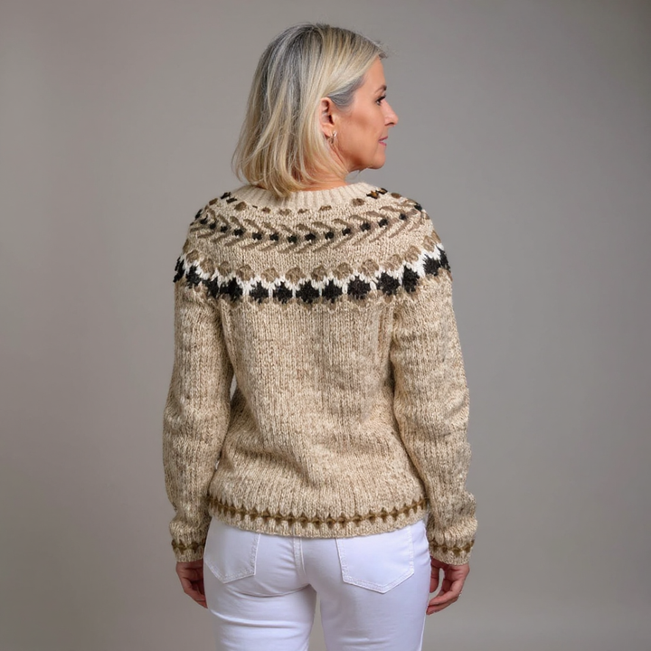 Anaëlle Cardigan – Maille folk beige et noire