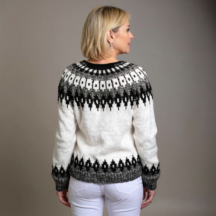 Bérénice Cardigan – Maille folk noir et écru