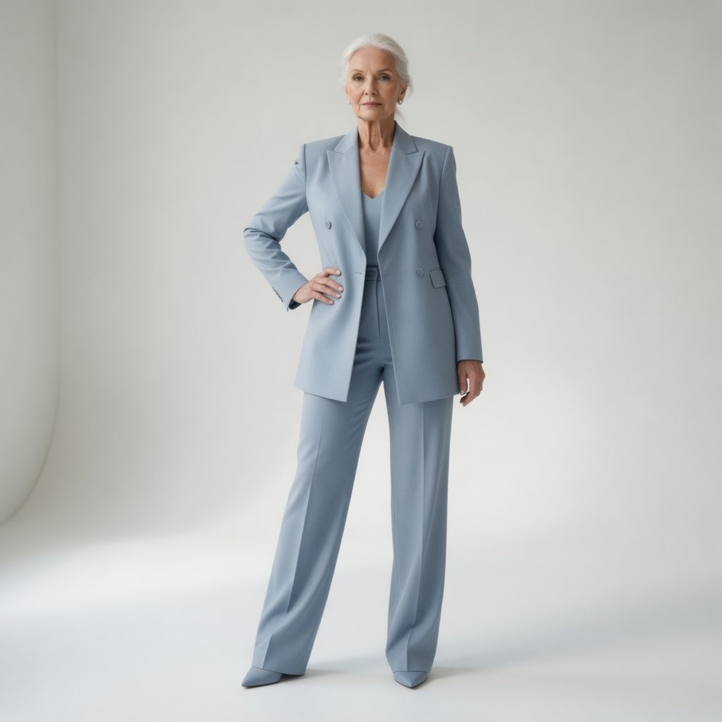 Élisabeth™ — Tailleur pantalon bleu glacier élégance structurée
