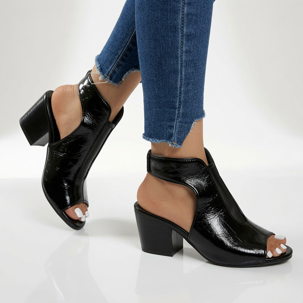 Velourette™ — Bottine sandale bout ouvert talon bloc résille