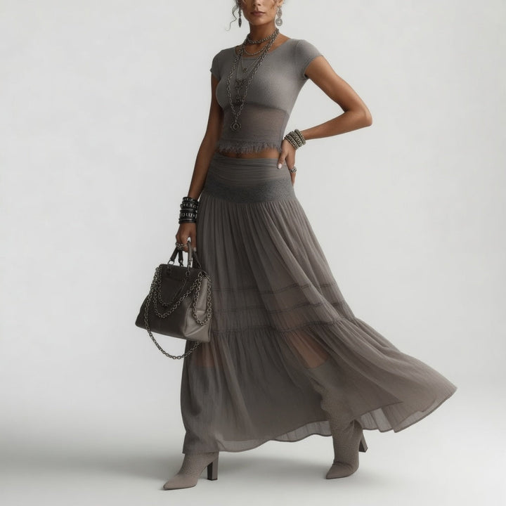 Griseline™ — Ensemble voile fluide gris poétique élégance éthérée