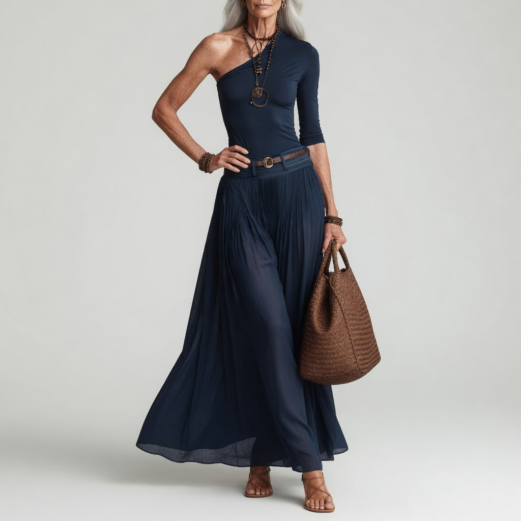Constance™ — Robe longue asymétrique une épaule chic