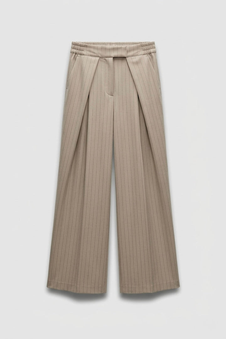 PANTALON LARGE RAYÉ BEIGE