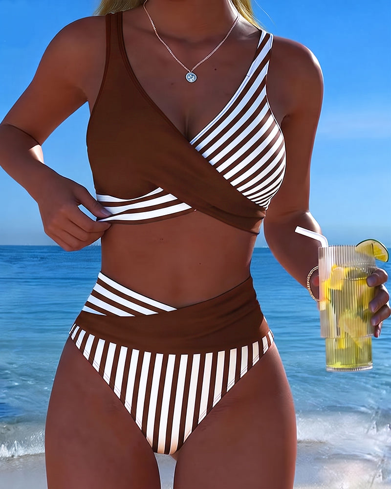 Delphantine™ — Bikini croisé rayé taille haute éclat estival