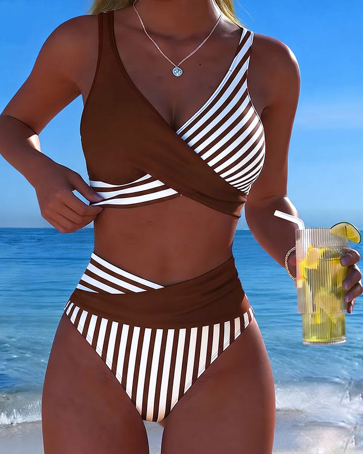 Delphantine™ — Bikini croisé rayé taille haute éclat estival