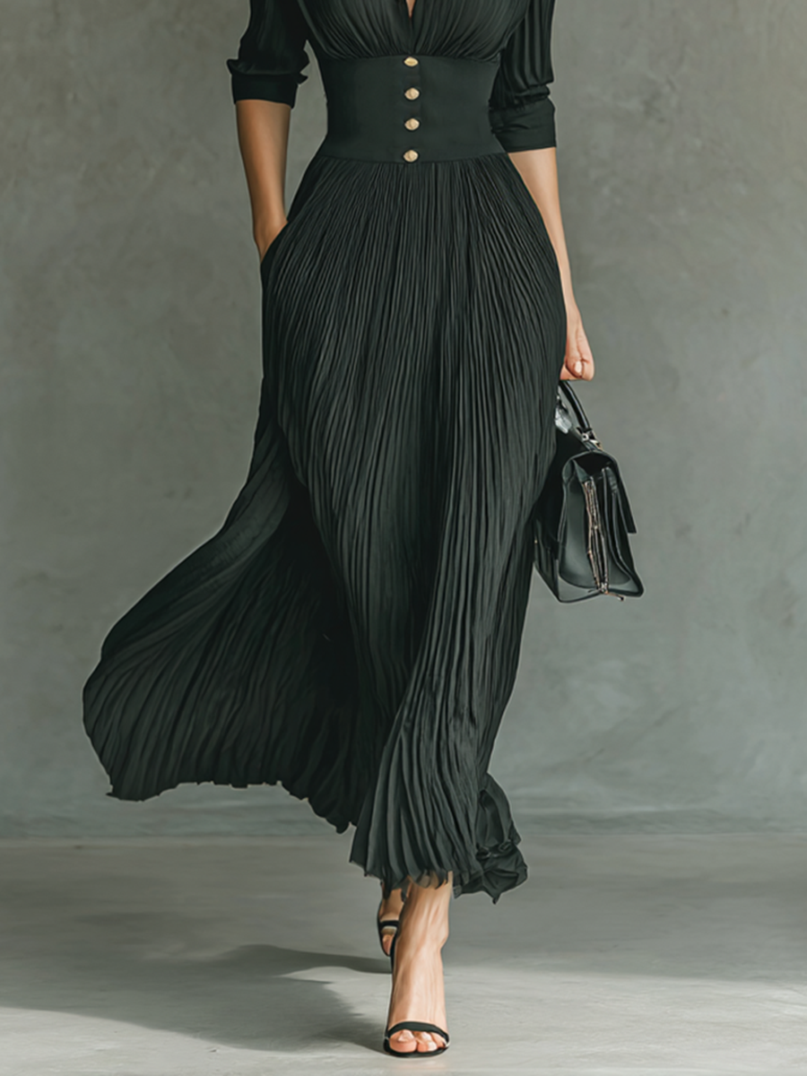 Valérie™ — Robe plissée élégante à taille structurée