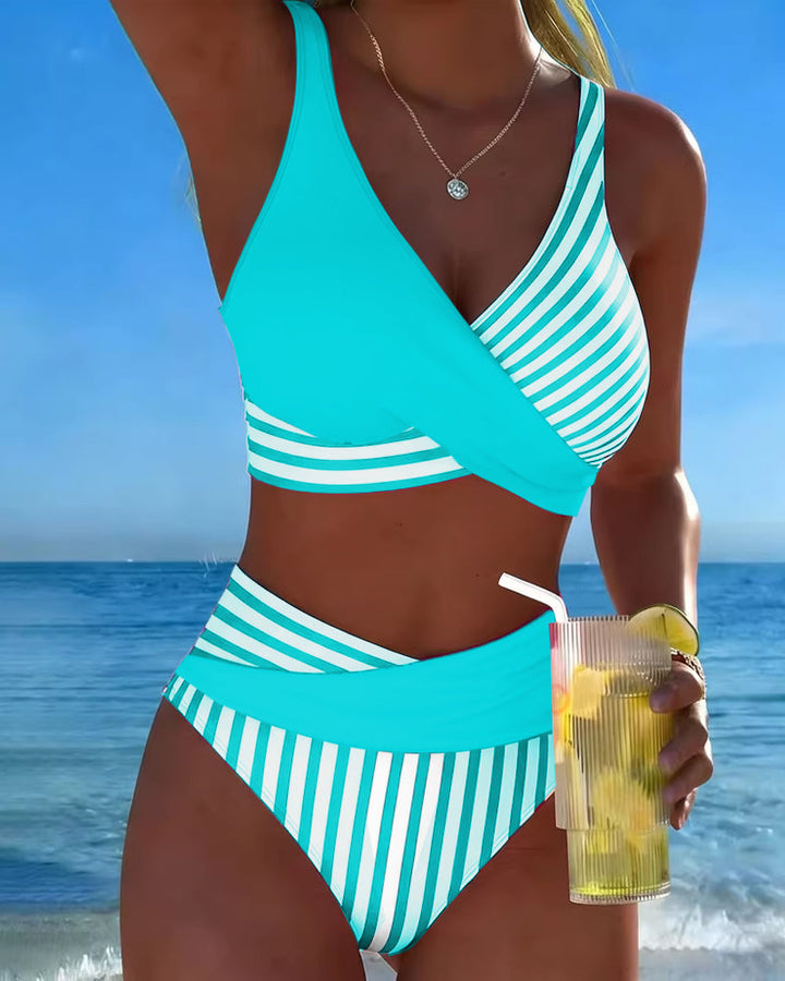 Delphantine™ — Bikini croisé rayé taille haute éclat estival