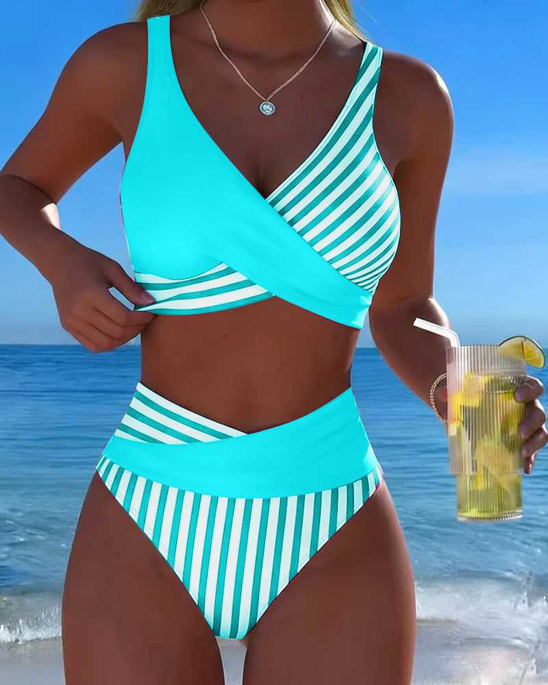 Delphantine™ — Bikini croisé rayé taille haute éclat estival