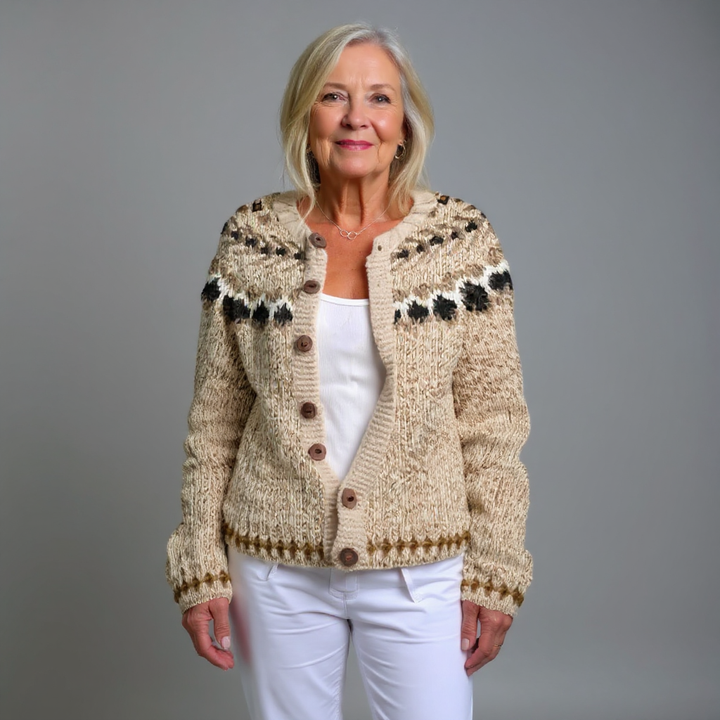 Anaëlle Cardigan – Maille folk beige et noire