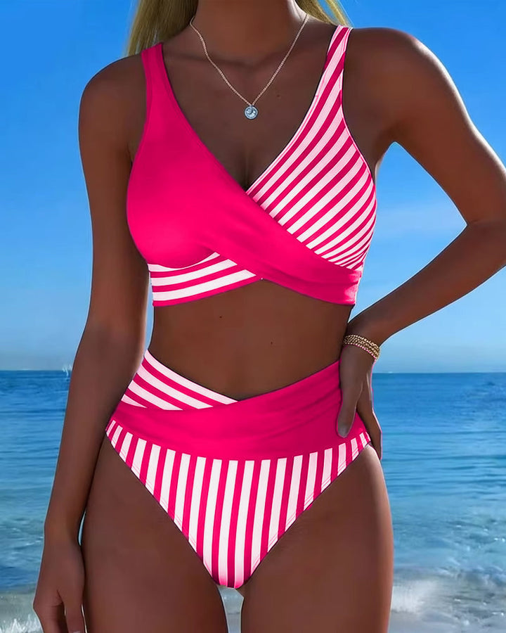 Delphantine™ — Bikini croisé rayé taille haute éclat estival