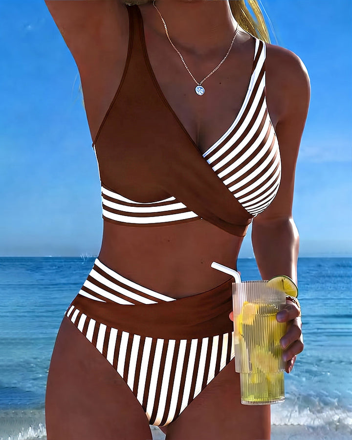 Delphantine™ — Bikini croisé rayé taille haute éclat estival