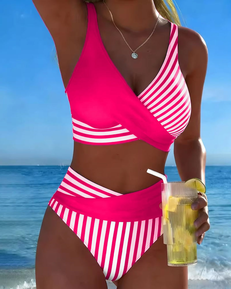Delphantine™ — Bikini croisé rayé taille haute éclat estival