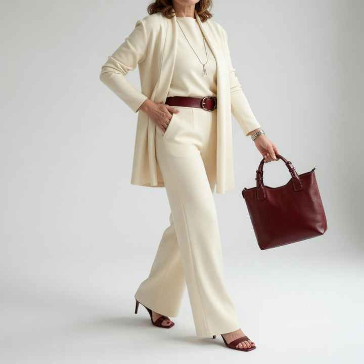 Élégantine™ — Ensemble trois pièces cardigan pantalon chic