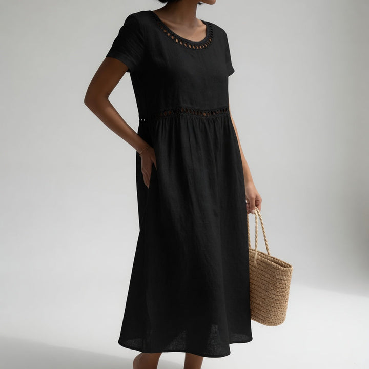 Pernelle™ — Robe mi-longue 100% coton brodée féminité douce