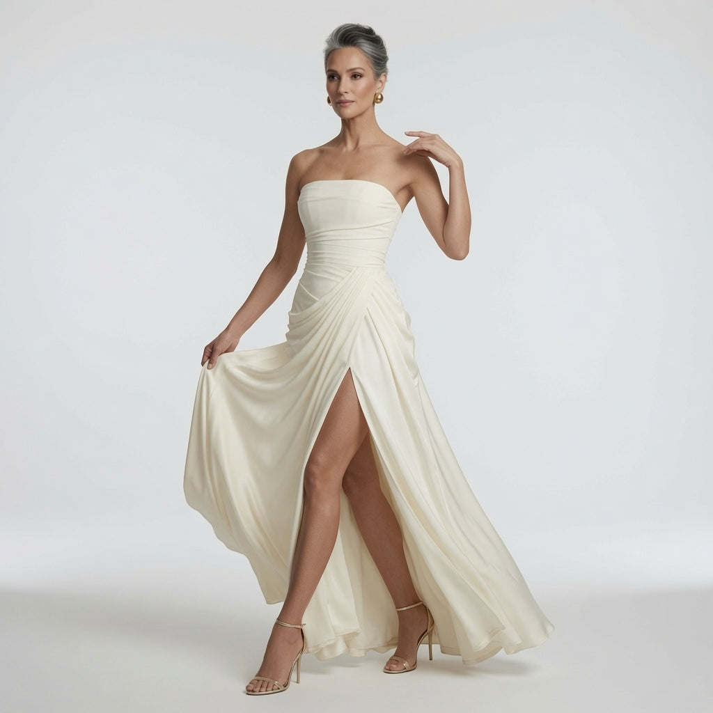 Imériale™ — Robe maxi bustier drapée fente sophistiquée