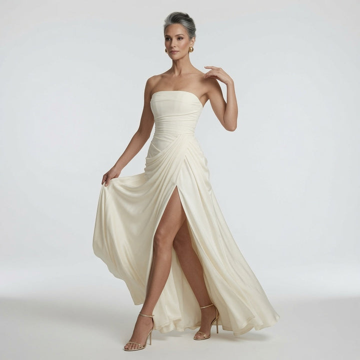 Imériale™ — Robe maxi bustier drapée fente sophistiquée