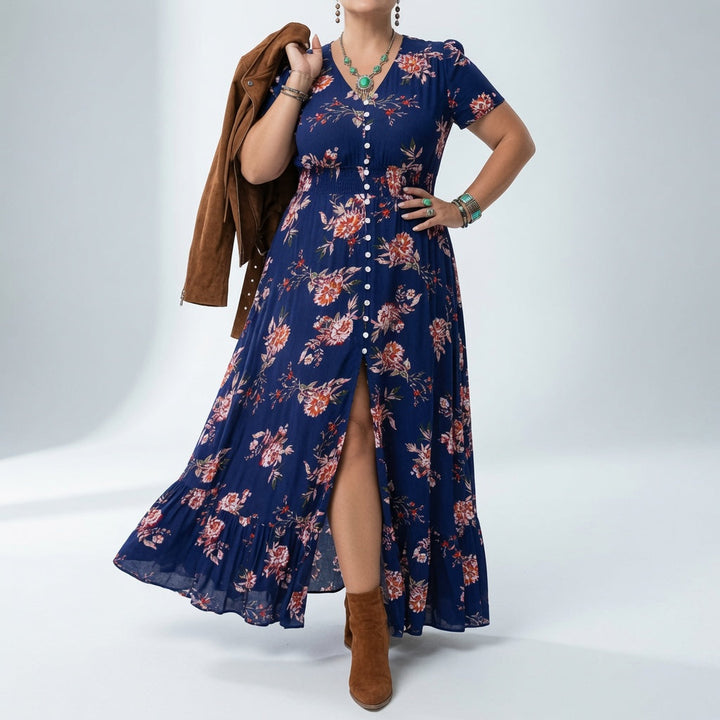 Bohémina™ — Robe maxi fleurie col V fente romantique