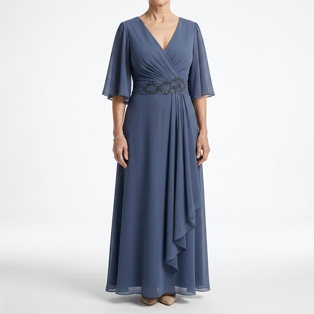 Éloïsine™ — Robe portefeuille longue manches papillon élégance douce