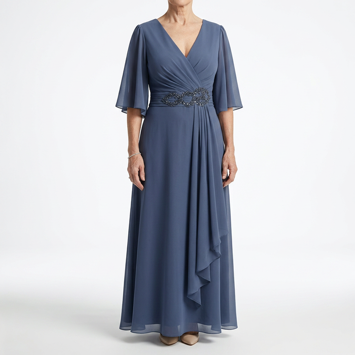 Éloïsine™ — Robe portefeuille longue manches papillon élégance douce