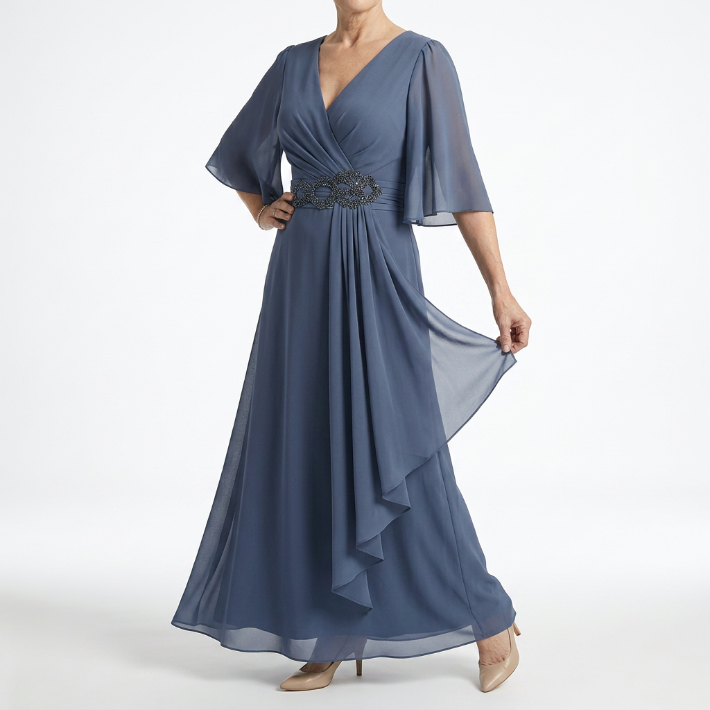 Éloïsine™ — Robe portefeuille longue manches papillon élégance douce