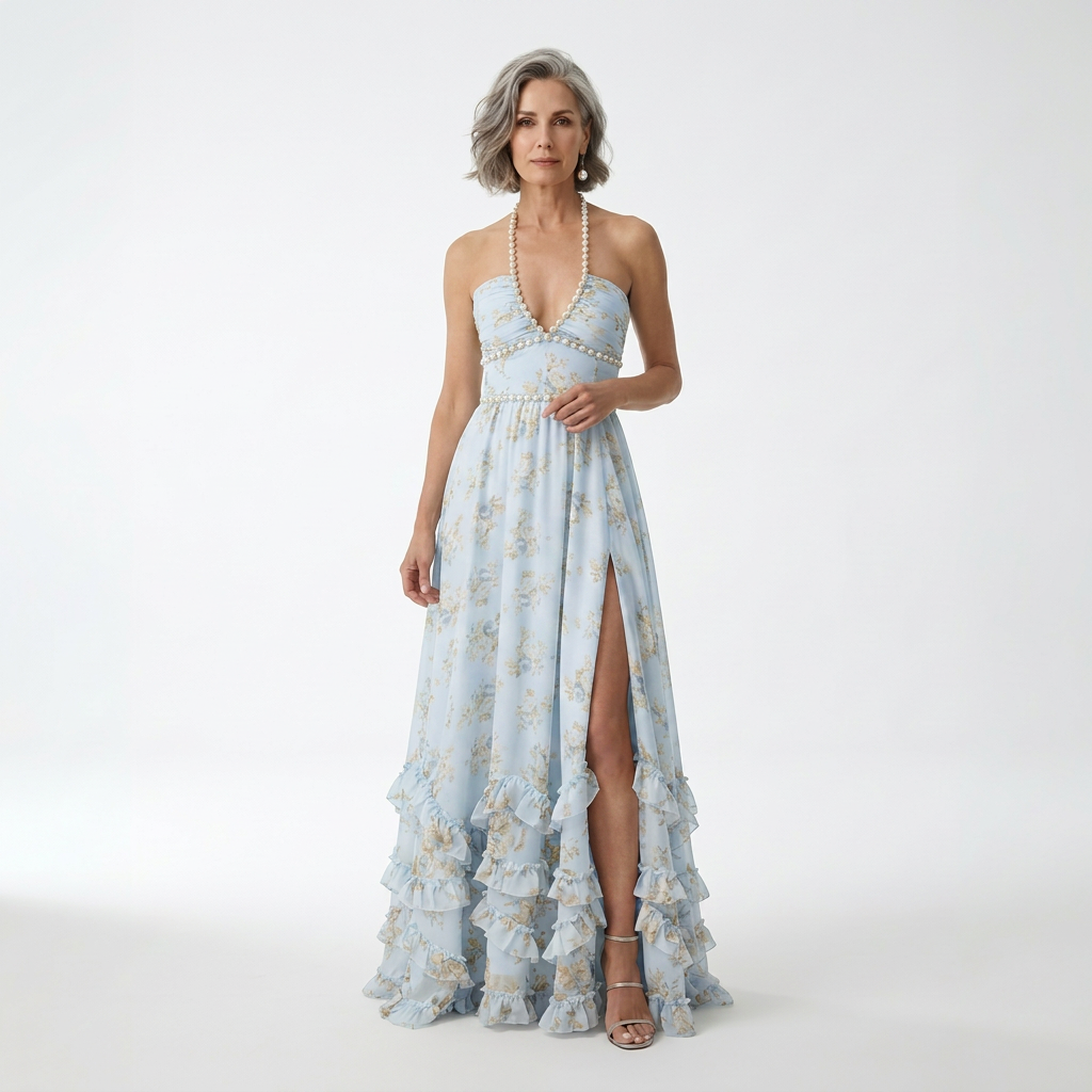 Mérovée™ — Robe longue florale fente esprit romantique