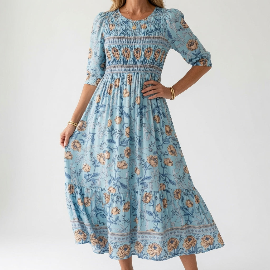 Santorine™ — Robe maxi fleurie col V fluide
