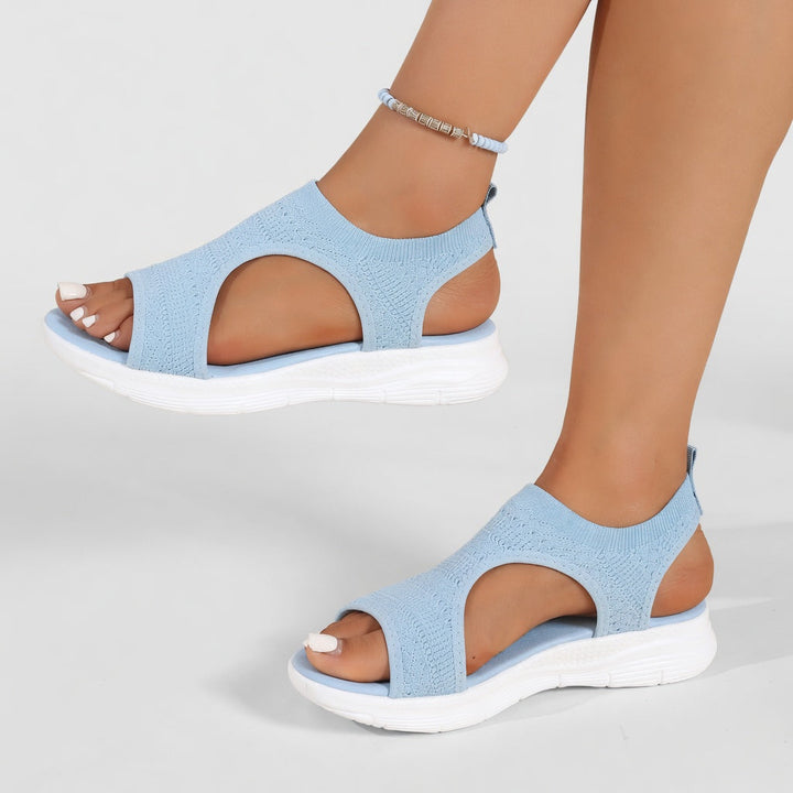 Confortine™ — Sandale compensée maille bout ouvert semelle souple