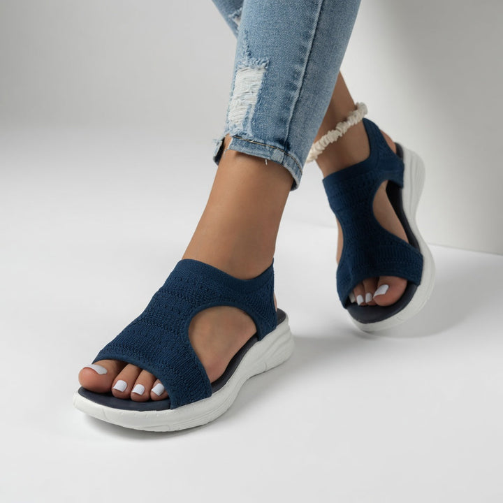 Confortine™ — Sandale compensée maille bout ouvert semelle souple